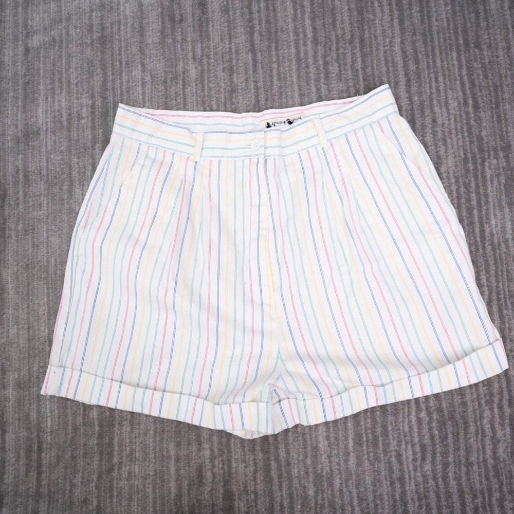 Hunters Glen Shorts Womens 15/16 White Good Rainbow Stripe Pleated Cuffed